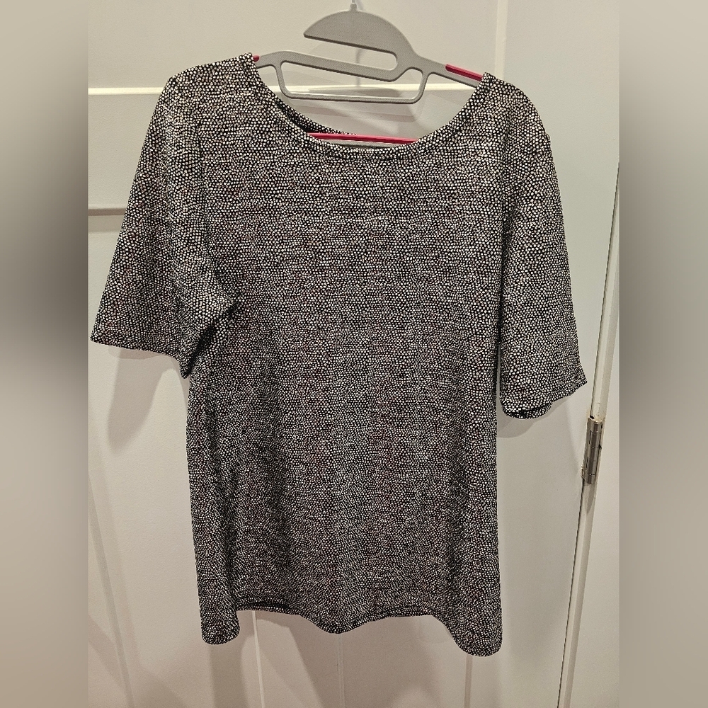 LuLaRoe XL Metallic Dot Shimmer Black Tunic Top Stretchy Party Blouse